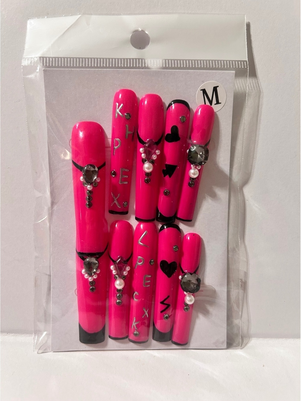 KPMEX Pink Rhinestone Embellished False Nail Set Medium Size